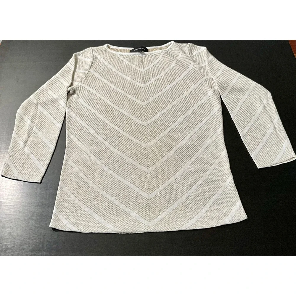 Jones New York Womens Chevron Stripe Long Sleeve Top Tunic Blouse Size S